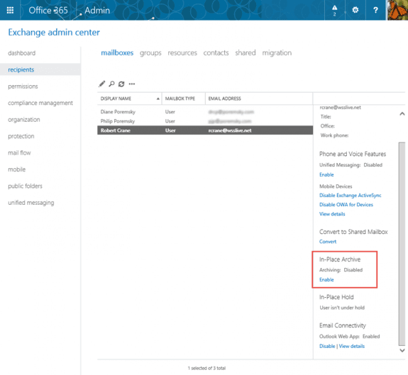 enable in-place archiving