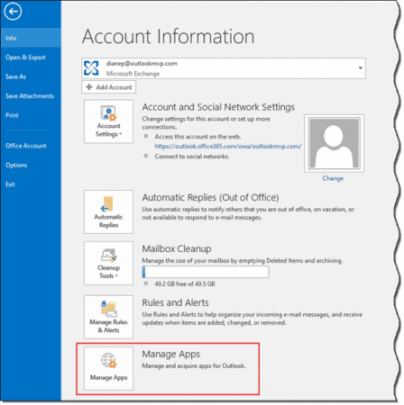 Use manage apps to turn off Outlook apps