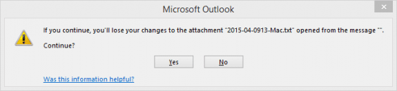 Outlook warning message