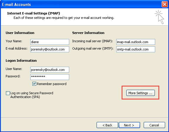 Add an account in Outlook 2003