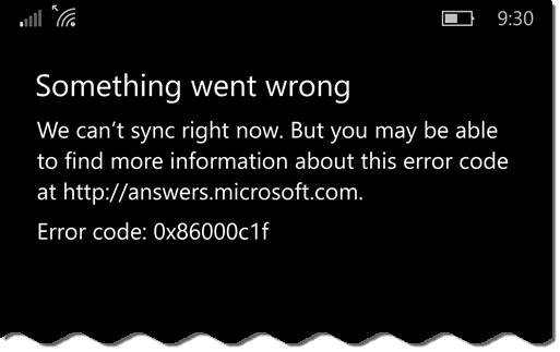 windows phone error 0x86000c1f
