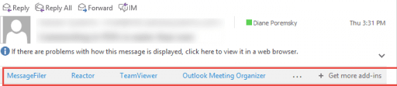 Outlook Add-ins bar