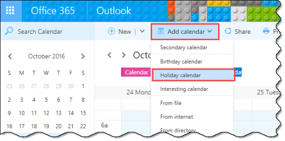 add holiday calendars to outlook on the web