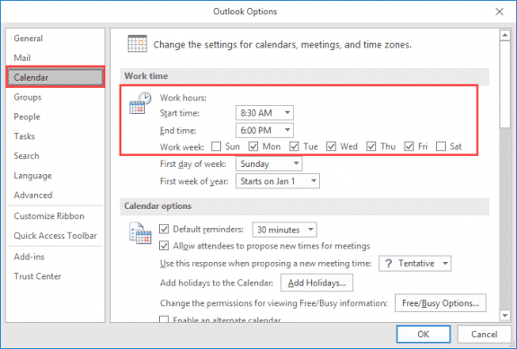 Outlook Calendar Variable Working Times
