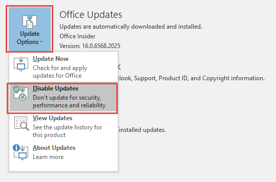 Disable Office Updates