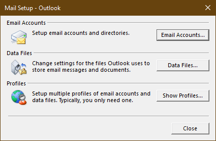 mail setup dialog