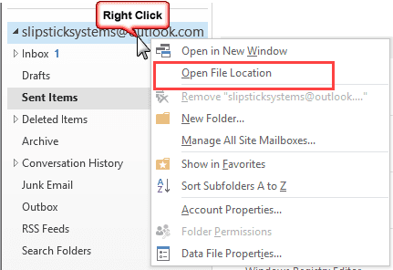 open outlook data file location