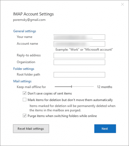 Outlook's simplified account settings