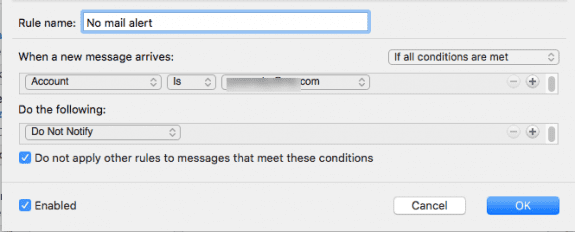 disable alerts for an account in Outlook for Mac