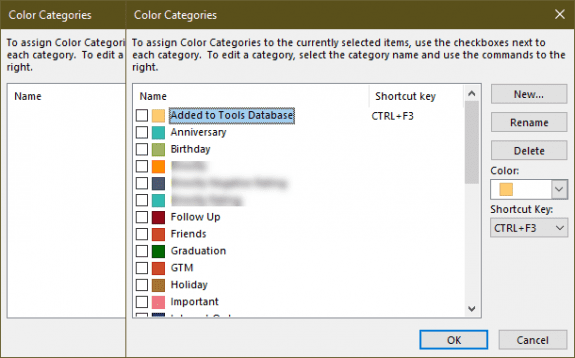 Color Categories before and after importing