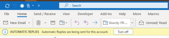 Outlook reminds you that out of office is on