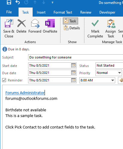 contact info added to task