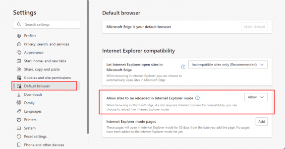 enable Edge in Internet Explorer Mode