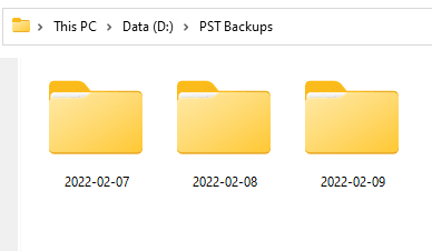 copy pst files to a date folder