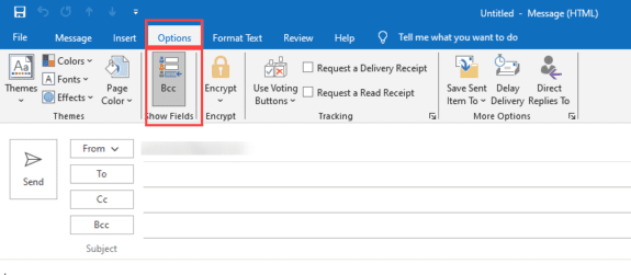 Show the BCC field from the options tab