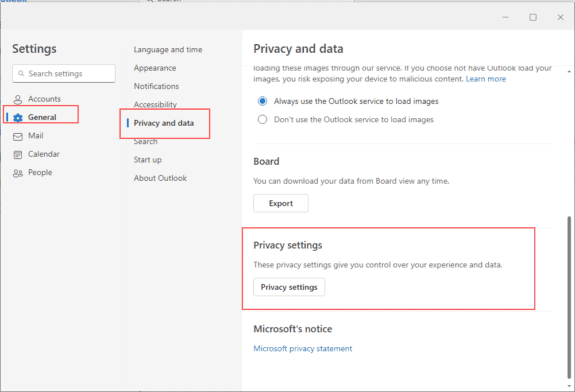 new Outlook privacy setting