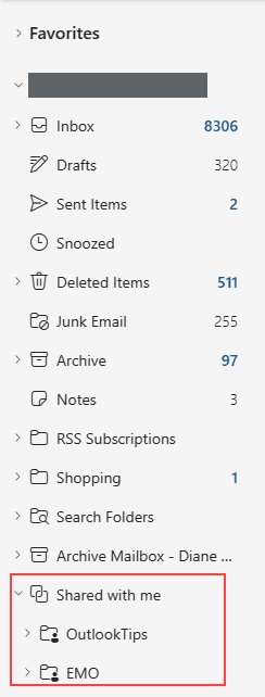 shared mailboxes in folder list windows