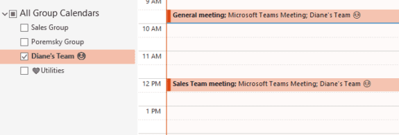 Teams calendar in outlook