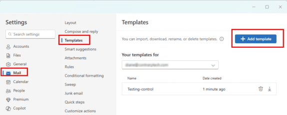 Open Settings > Mail > Templates to add or manage templates