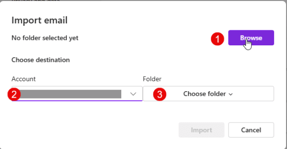 New Outlook's Import dialog