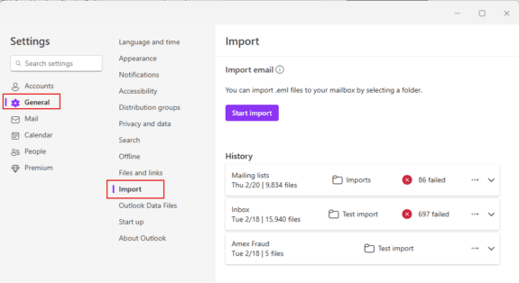 Import EML message format into new Outlook