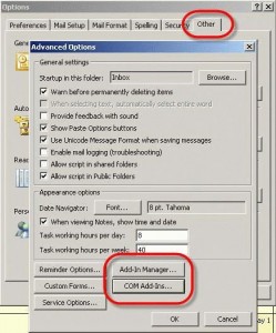 Options dialog in Outlook 2003 and older