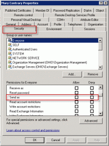 Check for Send as permission in the Active Directory