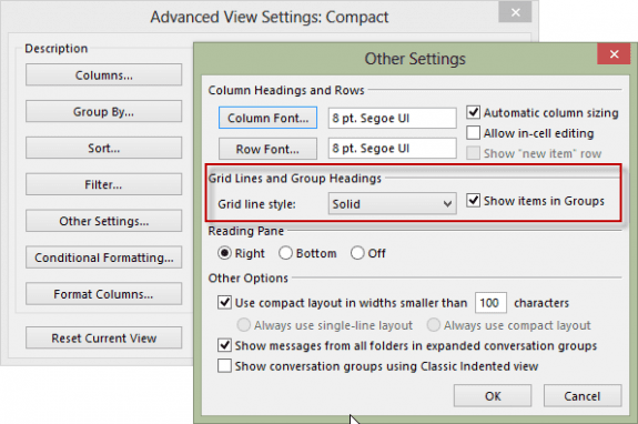 Advanced view settings for Grid lines