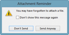 Attachment reminder dialog in Outlook 2013