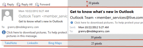 Compare Outlook 2010 and 2013 reading pane headers