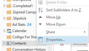 Right click on Contacts in outlook