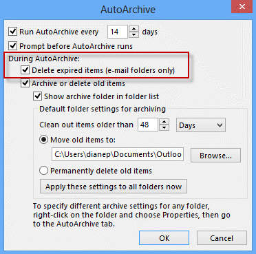 Delete expired messages using autoarchive