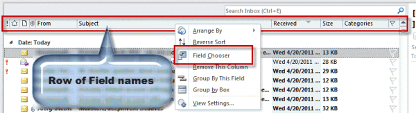 Fields names in Outlook folders