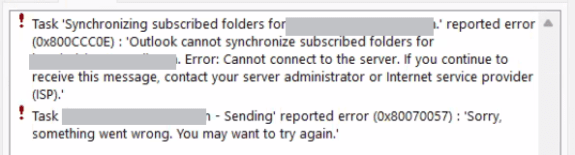 send and receive error codes