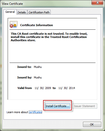Install the self-issued certificate
