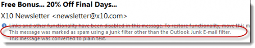 Junk mail - outlook didn't move the message