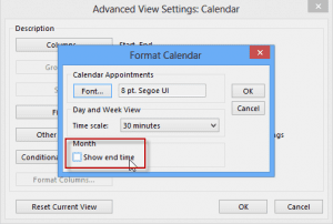 Deselect Show end times in Calendar options