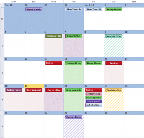 Outlook's calendar looks like a patchwork quilt