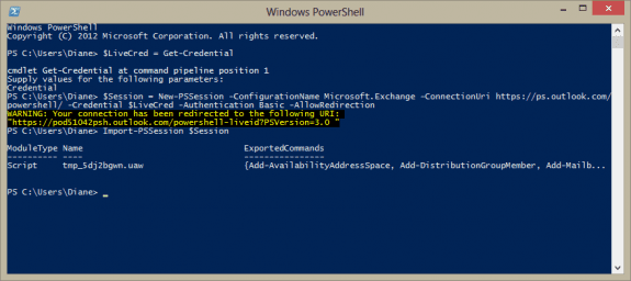 use powershell to log in to office365