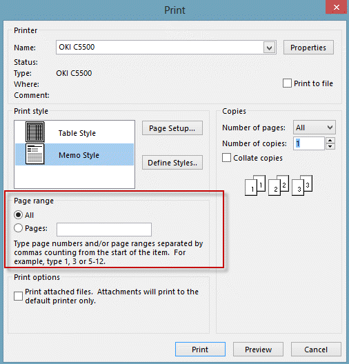 Print options dialof in Outlook 2007 SP2 and up