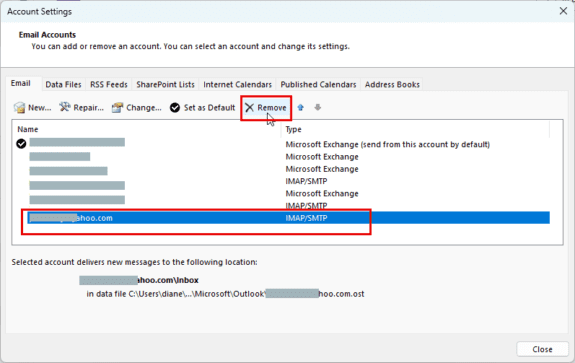 remove account from outlook