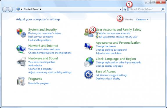 Control panel in Windows 7